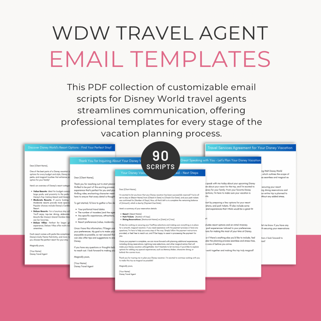 90 WDW Travel Agent Email Scripts, WDW Travel Agent Templates, WDW Email Scripts, Travel Agent Emails, Walt Disney World Travel Agent Copy